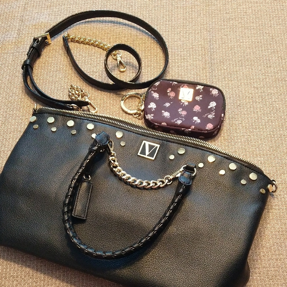 Victoria's Secret Black Studded Handbag and Floral Pouch